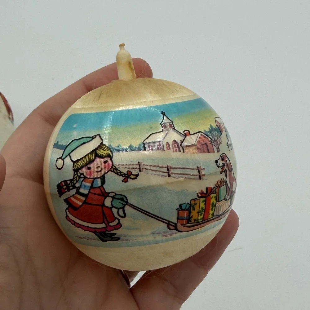 Vintage 1970-1980 Christmas Ornaments Lot of 7 Santa Train Caroling Winter Scene